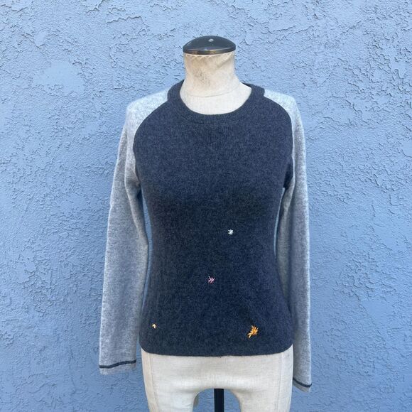 Embroidered Upcycled Sweater Repaired CashmerOne of a kind Womens Xs art to wear - Picture 2 of 10